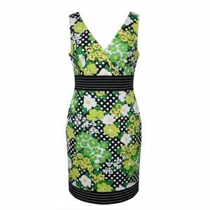 D By Ltd Womens Multicolor Floral Polka Dot Sleeveless Dress Back Zip Size 4 NWT